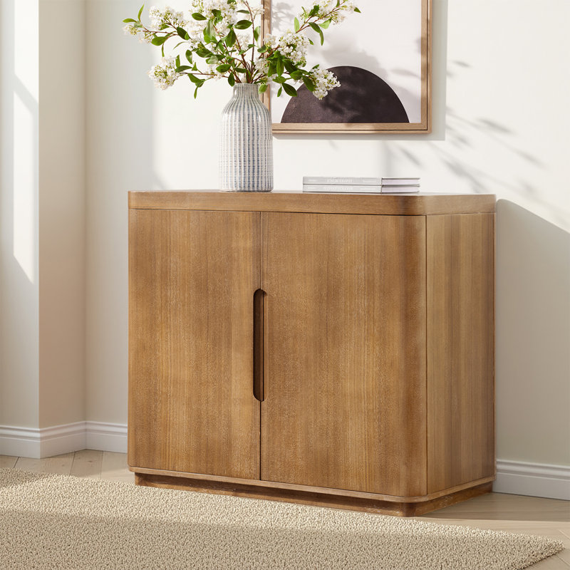 Waynesville 36"W 2-Door Modern Oak Wood Cabinet with Adjustable Shelves, Seadrift