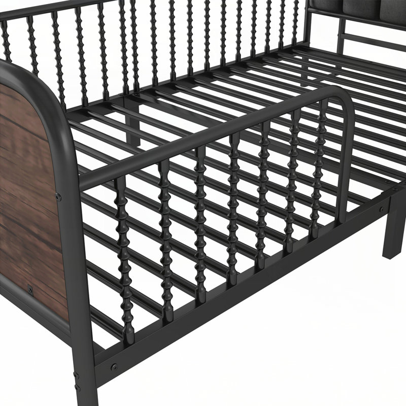 Lit en métal avec tête de lit rembourrée, rangement escamotable et lumières DEL pour plus de confort et de sécurité, Noir