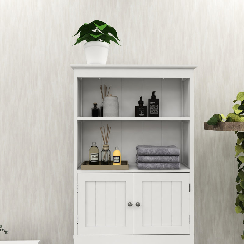 Armoire de salle de bain 2 portes avec toilette à 2 tablettes - Blanc
