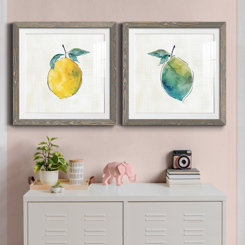 Happy Lemon - ensemble de 2 peintures encadrées, Encadré gris, H 27,5 po x l 55 po x P 1,5 po