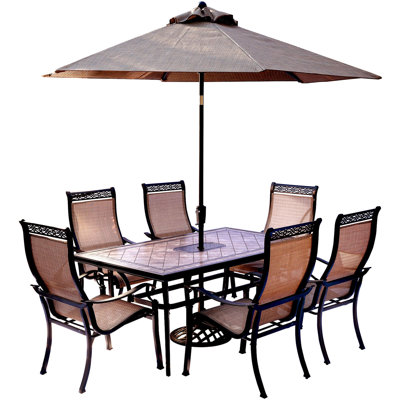 Alejando 7 Piece Dining Set with Table Umbrella and Umbrella Stand
