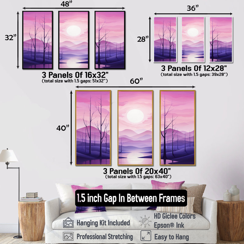 Minimalisme des forêts, fréquence IV - ensemble d'art mural sur toile minimalisme, Cadre flottant blanc