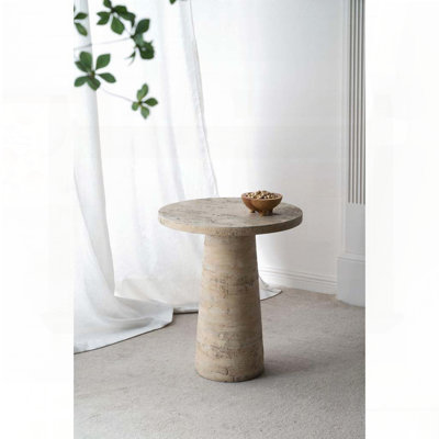 22x22x25.5" Cream Round Side Table with Pedestal Base