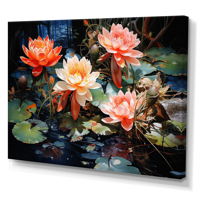 " China Art Koi Pond ", 16" H x 32" W x 1" D, Wrapped Canvas