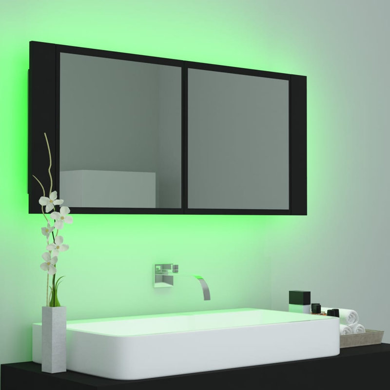 Engineered Wood Flat Wall Mirror, 17.72" x 39.3", Black
