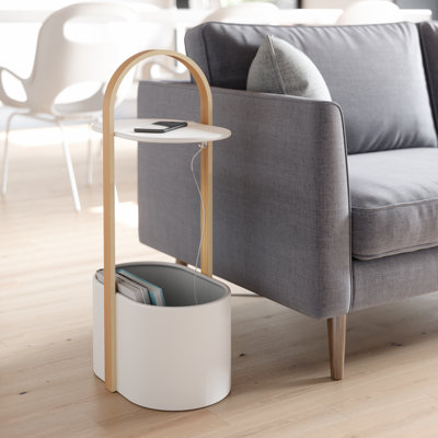 Akyah Side Table with Storage and Cable Management - End Table for Books, Blankets, Plants