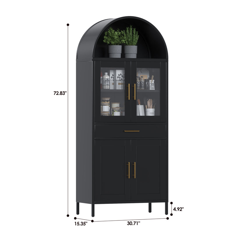 30.7 In. W×72.8 In. H×15.4 In. D 2-shelf and 1-drawer Metal Display Cabinet,Modern Freestanding Arched Cabinet, Antique Cabinets,Porcelain Cabinets,Bookshelves,Assembly Required