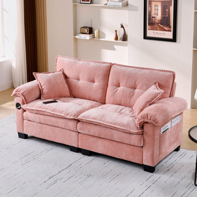 74.41" Chenille Loveseat  Sofas with USB Charging and Side Storage Pockets