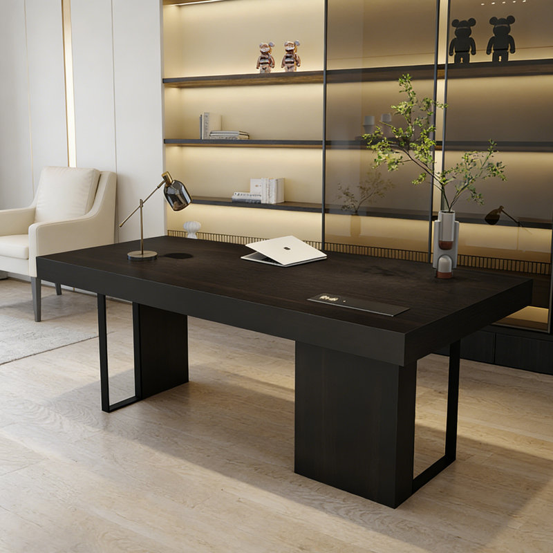 Bureau minimaliste italien clair et luxueux, disponible en noir et brun, bureau d'ordinateur personnel et bureau de direction de qualité supérieure