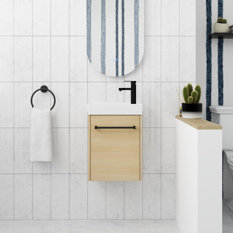 Meuble-lavabo flottant avec porte à fermeture en douceur 18 po, Beige