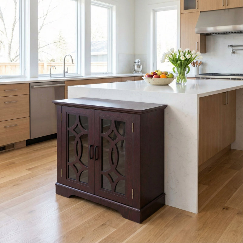 Buffet moderne avec portes en verre trempé et tablette de rangement réglable pour l'organisation de la salle à manger, de la cuisine et du salon