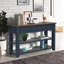 Console en bois de pin massif 48 po, table d'appoint moderne avec 3 tiroirs de rangement et 2 tablettes. Facile à assembler (bleu marine + plateau brun)-1668560195