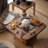 20.87" Square Solid Wood Walnut Charcoal Wood Burning Outdoor Fire Pit Table