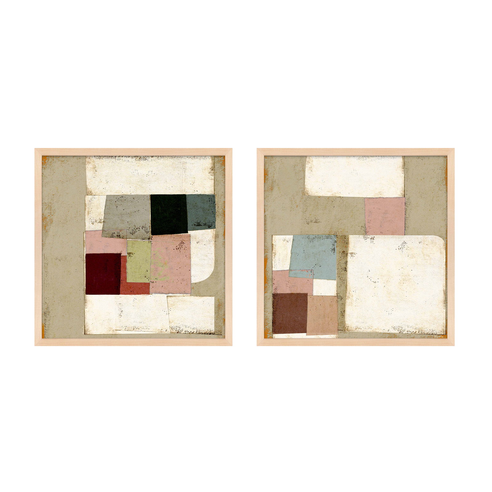 Patchwork 1 & 2, Set of 2 by Marco Marella for Studio M - Framed Wall Art, 24" H x 24" W, Paper, Maple