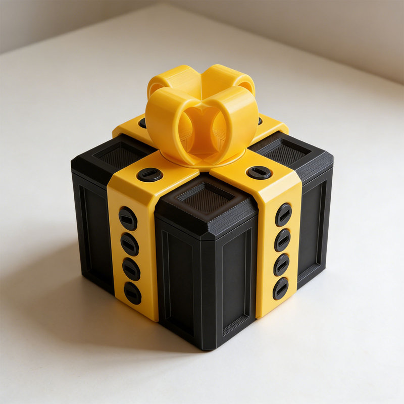 Boîte-cadeau agaçante avec vis emboîtées, impression 3D amusante surprise pour les fêtes d'anniversaire, or clair et noir