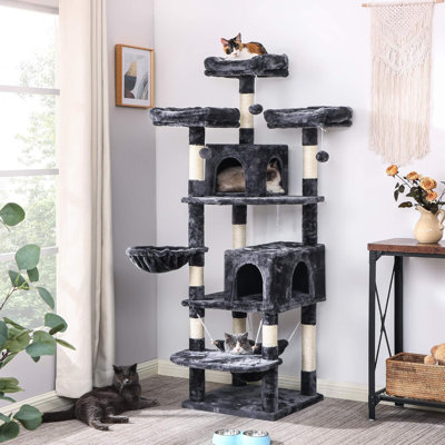 Arbre à chat pour chats d'intérieur Grande tour de chat à plusieurs niveaux avec perchoirs en peluche, poteau à griffes en sisal