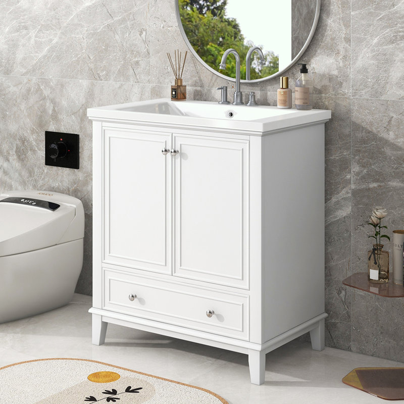 30-inch Vanity with Sink Combo, White, Silver