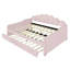 Lit de jour rembourré rose avec construction et lit gigogne escamotable - Lit double en velours confortable et confortable-1103222286