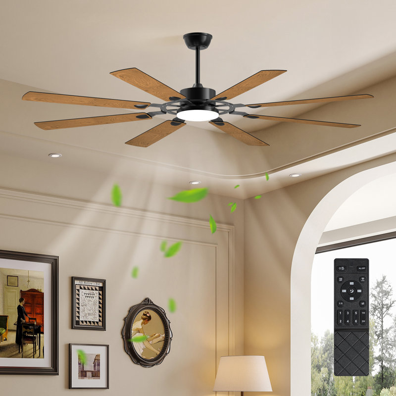 Grand ventilateur de plafond 72 pales de 72 pouces à 8 pales, moteur à courant continu réversible silencieux, ventilateur de plafond moderne intérieur / extérieur, adapté pour la cuisine, le salon et la terrasse, noir.