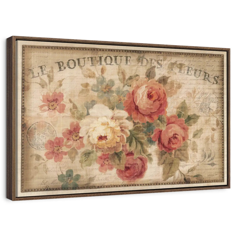 Fleurs parisiennes III, 46 po x 31 po, Cadre flottant noyer