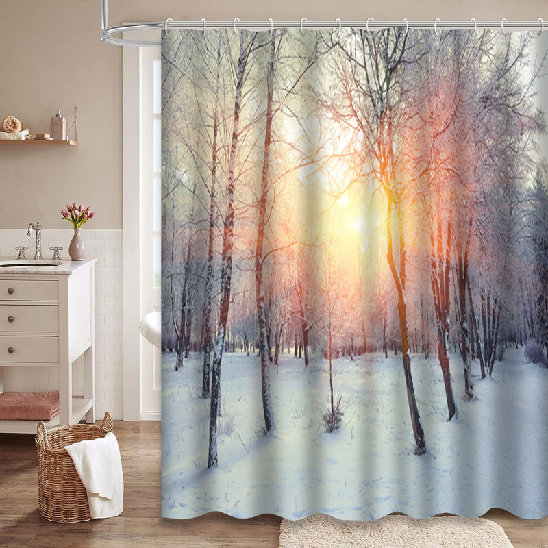 Rideau de douche avec 12 crochets Beautiful Winter Sunset Snow Forest Twilight, L 72 po x l 72 po