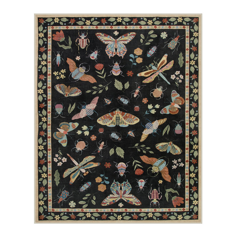 Insect Print Washable Rugs for Living Room Ultra-Thin Non-Slip Modern Bedroom Large Carpet, Rectangle 8' x 10'