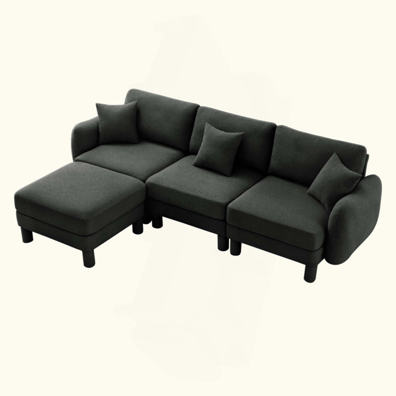 Canapé modulaire convertible en L à 3 places Boucle Fabric avec accoudoirs en forme de coquillage et repose-pieds amovible