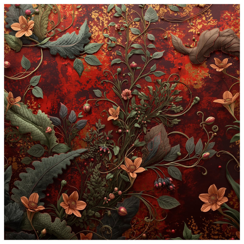 Édredon Ornate Floral Illustration, Grand lit