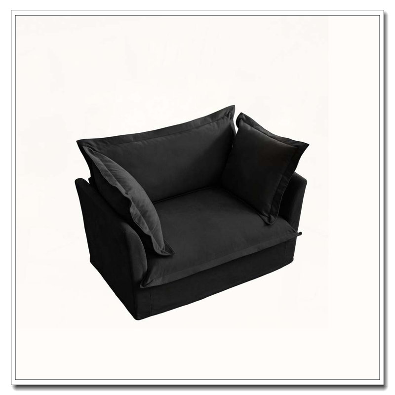 Fauteuil d'appoint en chenille avec 2 coussins décoratifs, Noir