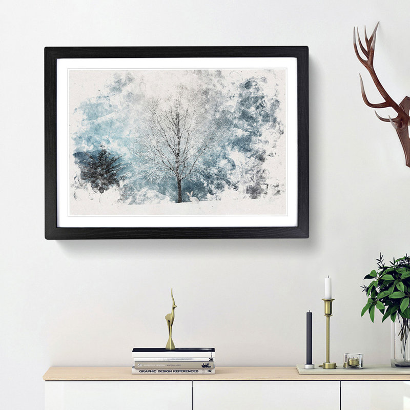 Hare in a Winter Forest - Picture Frame Painting Print, 45cm H x 63cm W x 2cm D, Black Framed