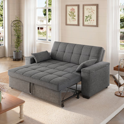 69’’ Velvet 3-In-1 Convertible Sleeper Sofa Bed – Adjustable Backrest, Storage Armrests & Side Pocket