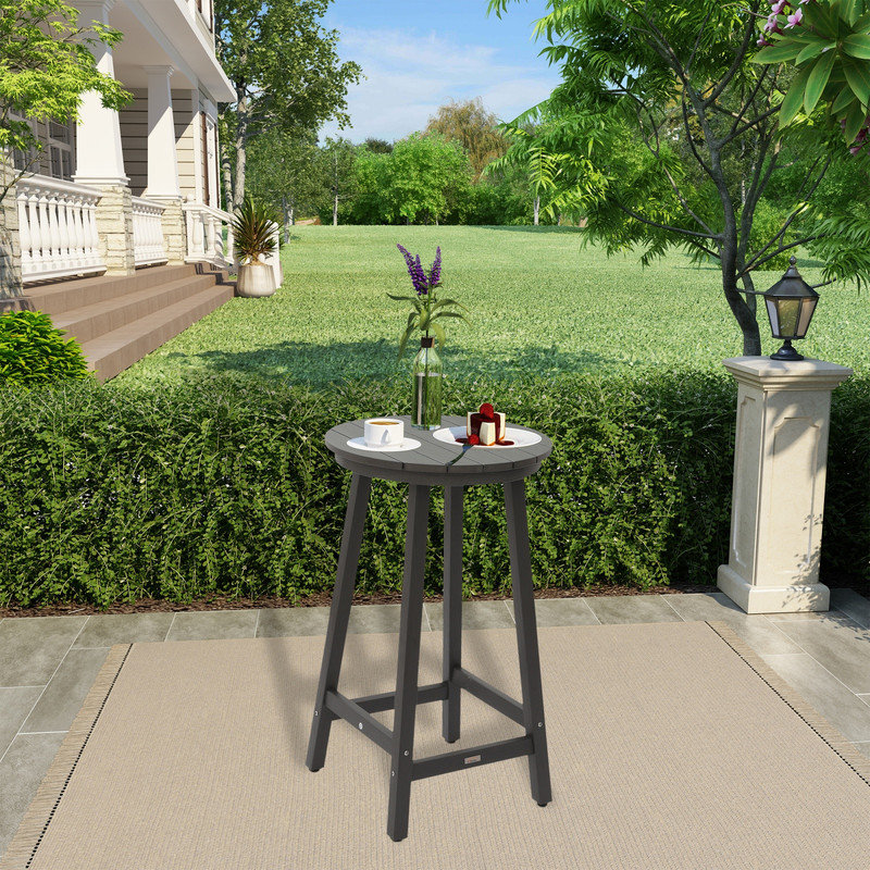 Table de bar grise pour le patio, table de bar pour l'extérieur avec aspect grain de bois, table de pub haute résistance aux rayons UV et aux intempéries pour terrasse et bord de piscine