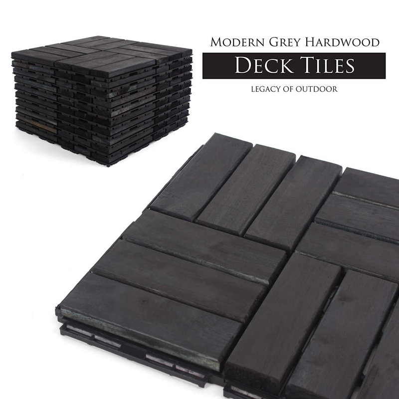 12" x 12" Black Acacia Wood Interlocking Deck Tiles