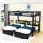 Full XL Over Twin And Twin L-Shaped Metal Bunk Bed With Built-In USB Outlets And Drawers