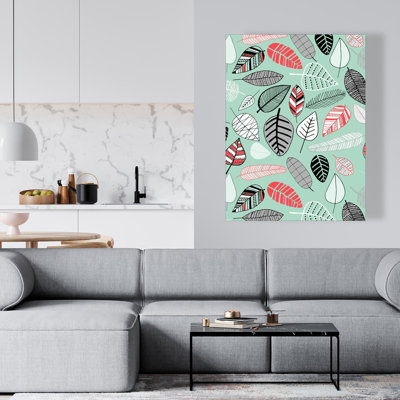 Turquoise Leaf Patterns - Illustrative Canvas for Home Decor