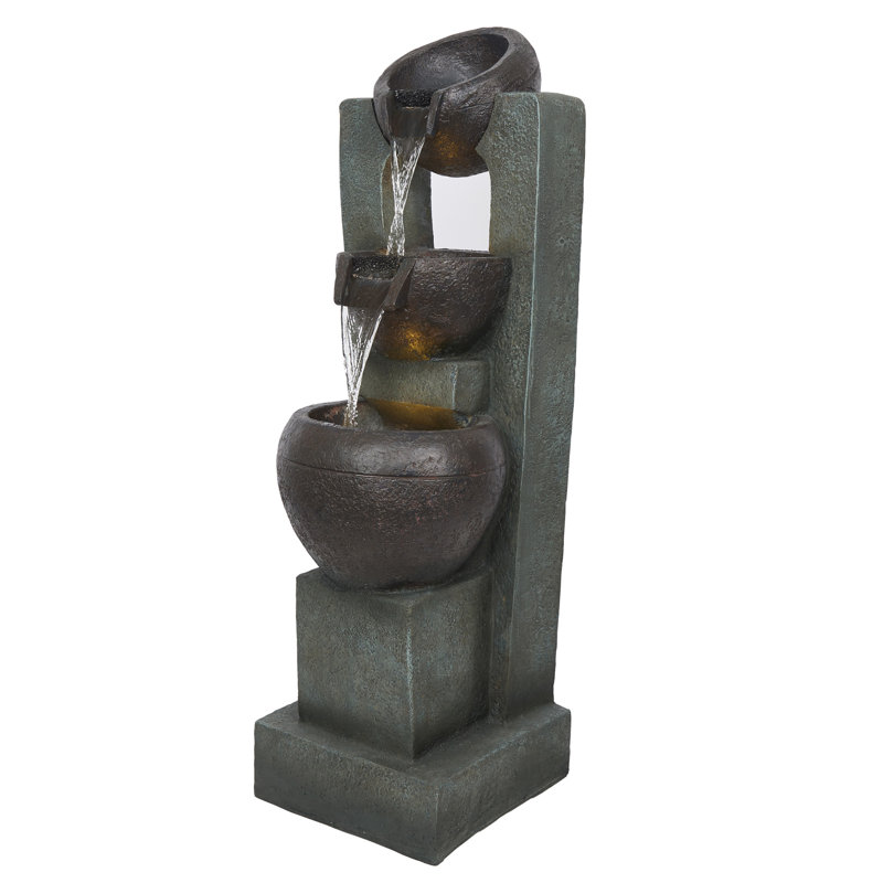 3-Tier Basin Cascading Fountain with LED Lights
