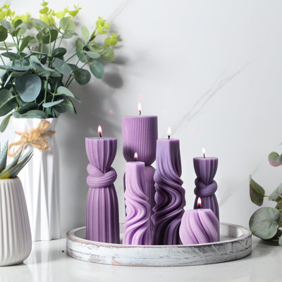 6 Pcs Ribbed Pillar Candles, Modern Aesthetic Decorative Soy Wax Scented Candle Set, Cute Home Decor & Commemorative Gift