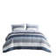 Chambre à coucher avec couette et draps rayés - Gris, bleu marine, bleu pour un style moderne. Traitement en microfibre. Étiquette pour une ambiance décontractée. Convient aux matelas jusqu'à 35 cm d'épaisseur.