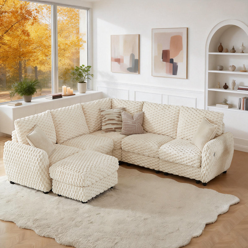Canapé modulaire en velours côtelé avec rangement Nicollette, Beige