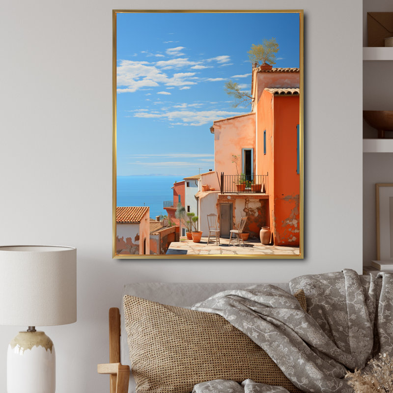 Ladarrin, Italie, tons de terre cuite, Fontanas V sur toile, H 44 po x l 34 po x P 1,5 po, Cadre flottant doré