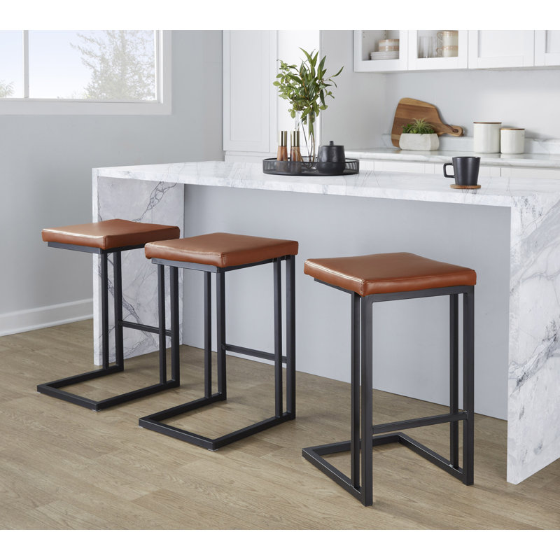 Vandervoort Upholstered Counter Stool with Metal Frame, Camel