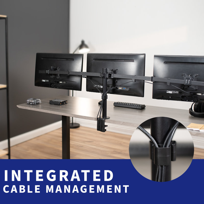Black Steel Triple Monitor Desk Mount for 21.5 to 27 Inch Screens