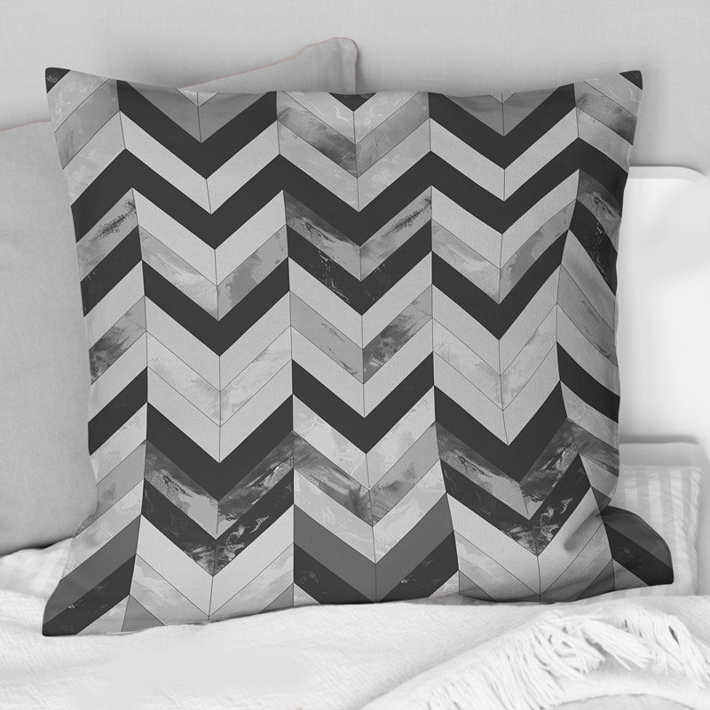Grey  Modern Herringbone Flow IV - Modern Throw Pillow, 16"H x 16"W