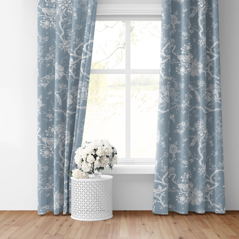 Elwood Cornflower Cotton Pinch Pleat Drapery Panel Set of 2, 40" W x 180" L