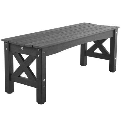 Banc de patio en plastique 44,5 pouces avec sièges confortables et finition en bois pour deux personnes noir