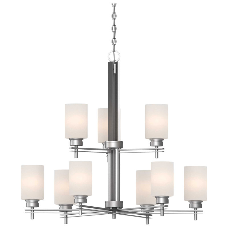 Lustre suspendu en nickel 9 lumières Carena, Nickel, Blanc