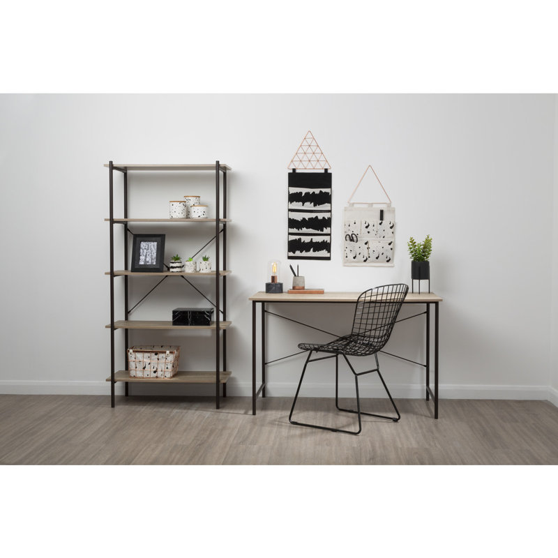 Octa 162cm H x 80cm W Manufactured Solid Wood Etagere Bookcase, Grey, Black