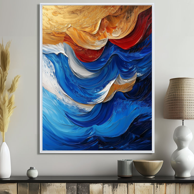 Nyra Modern Abstracy Waves Golden Harmony III - art mural vagues, Impression encadrée sans passe-partout, H 20 po x l 12 po