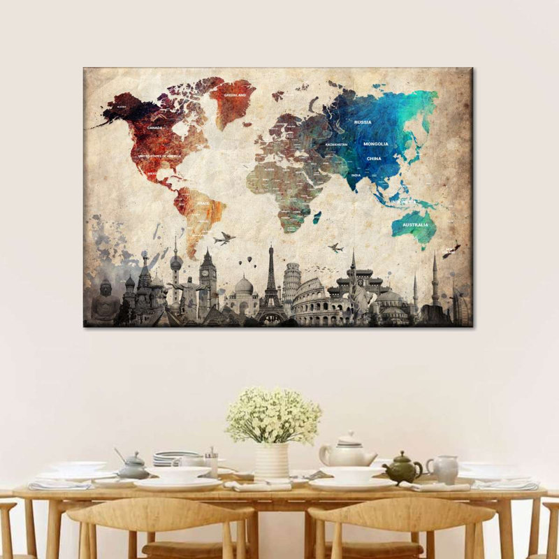 Abalone coloré carte du monde - reproduction sur toile tendue, H 26 po x l 39 po x P 1,25 po