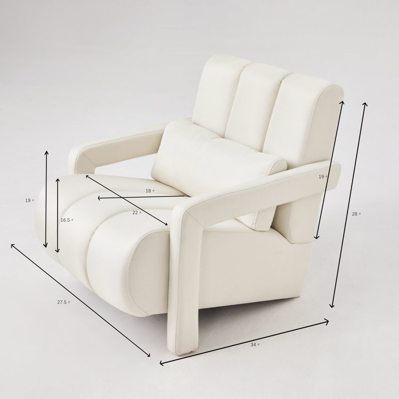 Foram Modern Upholstered Accent Chair With Linen Fabric And A Pillow, Beige